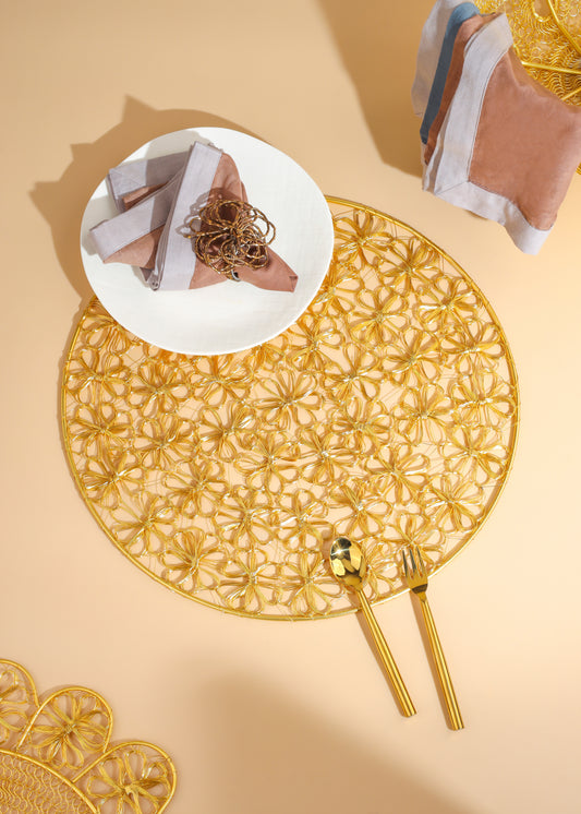 Golden Bloom Lace Metal Placemat