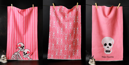 The "Pink & Spooky" Artisan Kitchen Tea Towel Set of 3
