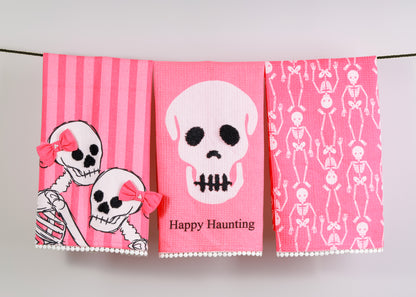 The "Pink & Spooky" Artisan Kitchen Tea Towel Set of 3