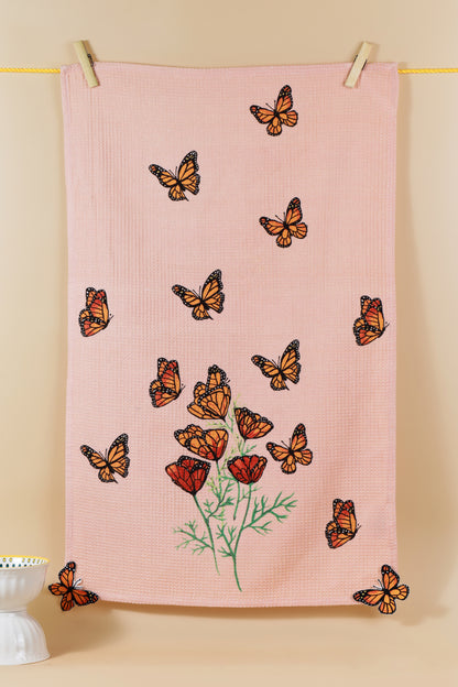 The "Monarch's Garden" Artisan Kitchen Tea Towel Set of 3