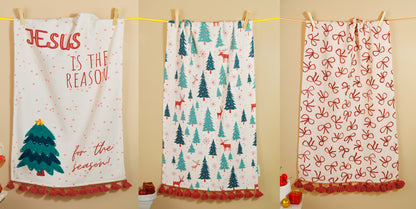 The "Holiday Blessings" Artisan Kitchen Tea Towel Set of 3