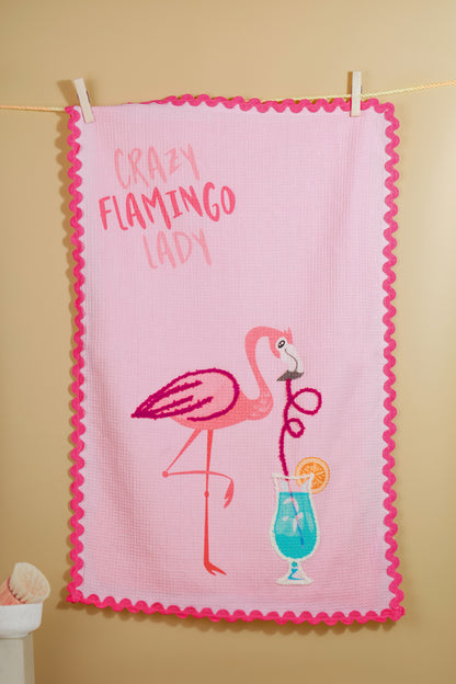 The "Flamingo Fun" Artisan Kitchen Tea Towel Set of 3
