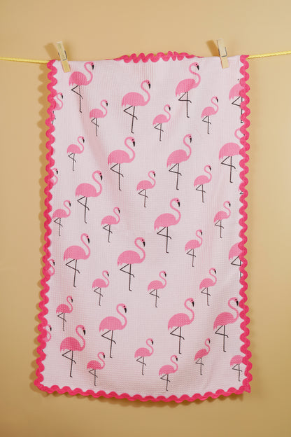 The "Flamingo Fun" Artisan Kitchen Tea Towel Set of 3