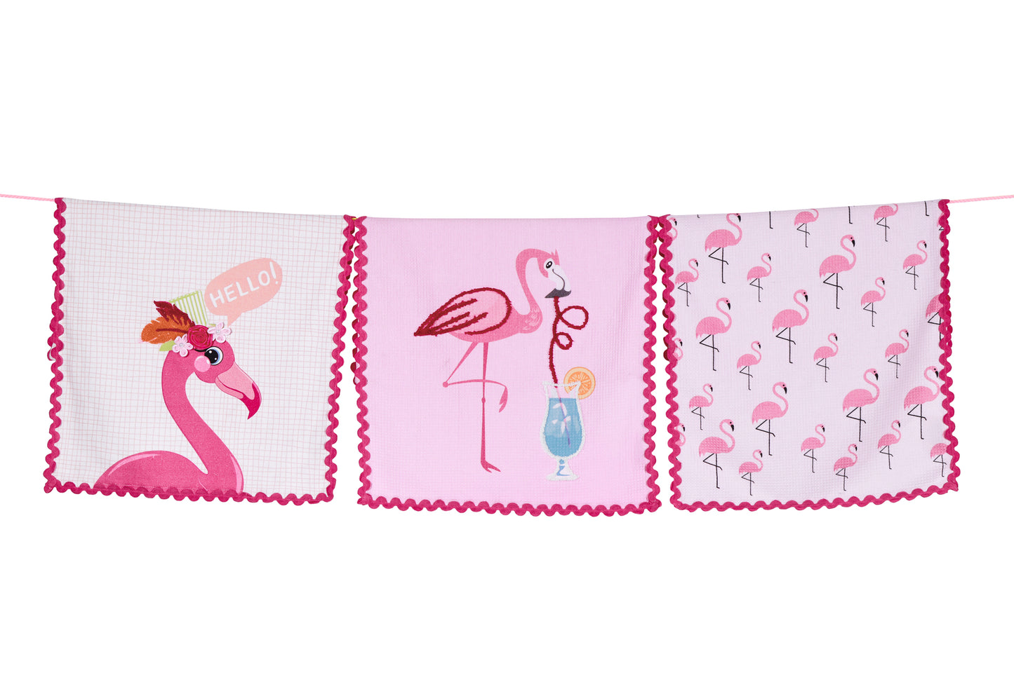 The "Flamingo Fun" Artisan Kitchen Tea Towel Set of 3