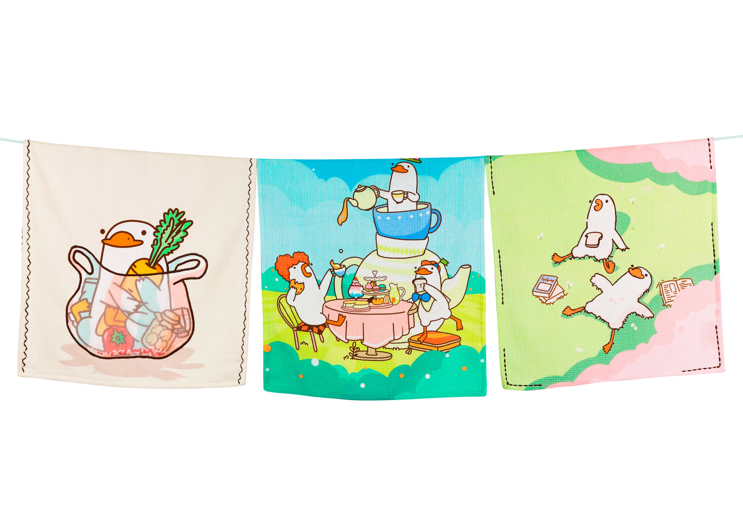 The "Gaggle of Geese" Artisan Kitchen Tea Towel Set of 3