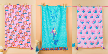 The "Mermaid Cove" Artisan Kitchen Tea Towel Set of 3