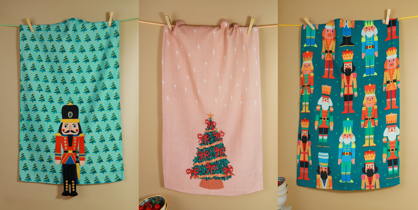 The "Nutcracker Suite" Artisan Kitchen Tea Towel Set of 3