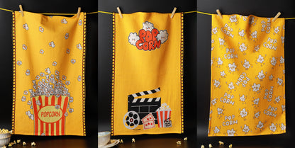 The "Movie Night" Artisan Kitchen Tea Towel Set of 3