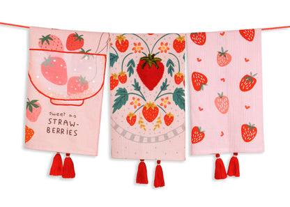 The "Strawberry Fields Forever" Artisan Kitchen Tea Towel Set of 3