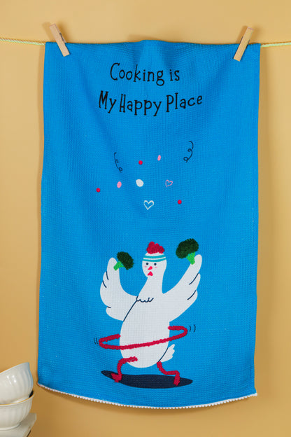 The "Happy Place" Artisan Kitchen Tea Towel Set of 3