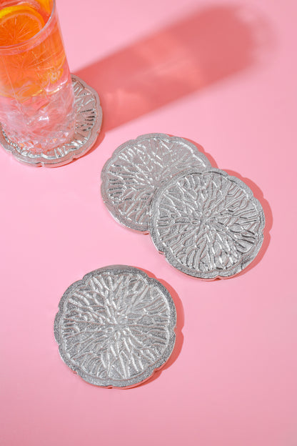Solstice Etched Silver Coasters | Set of 4 (Silver)