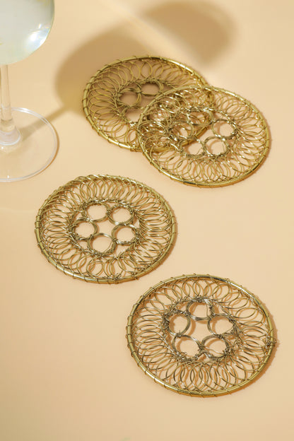 Gilded Lattice Petal Coasters – Set of 4