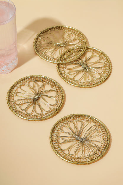 Gilded Lotus Bloom Coasters – Set of 4