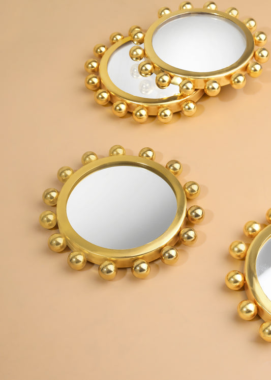 Astra Beaded Gold Mirror Coasters | Set of 4