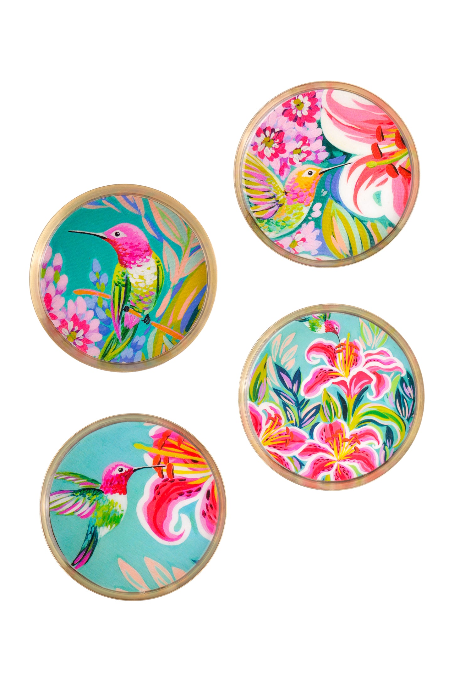 Tropical Hummingbird Metal Coaster Set (Floral Print)