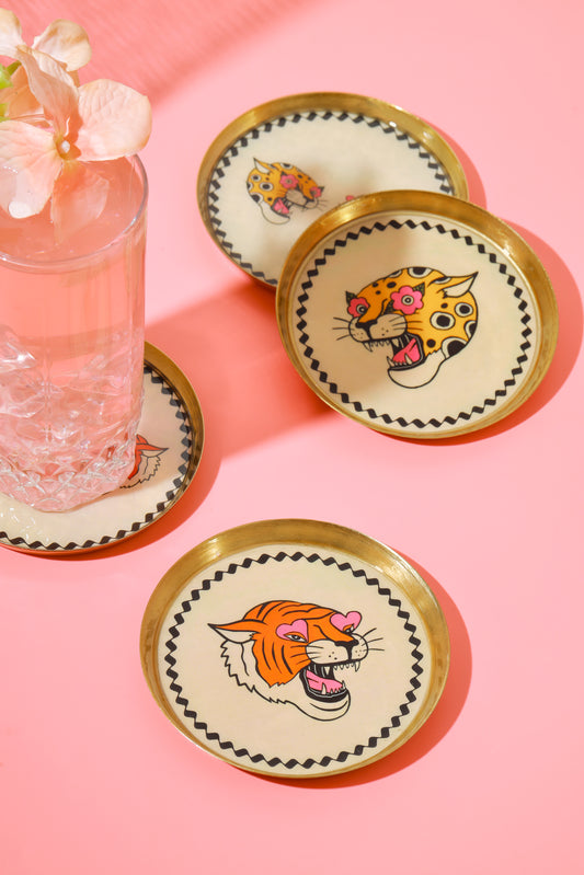 Pop Art Safari Metal Coaster Set (Tiger & Leopard)