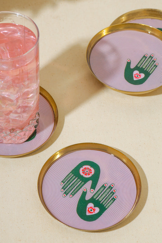 Mystical Hands Metal Coaster Set