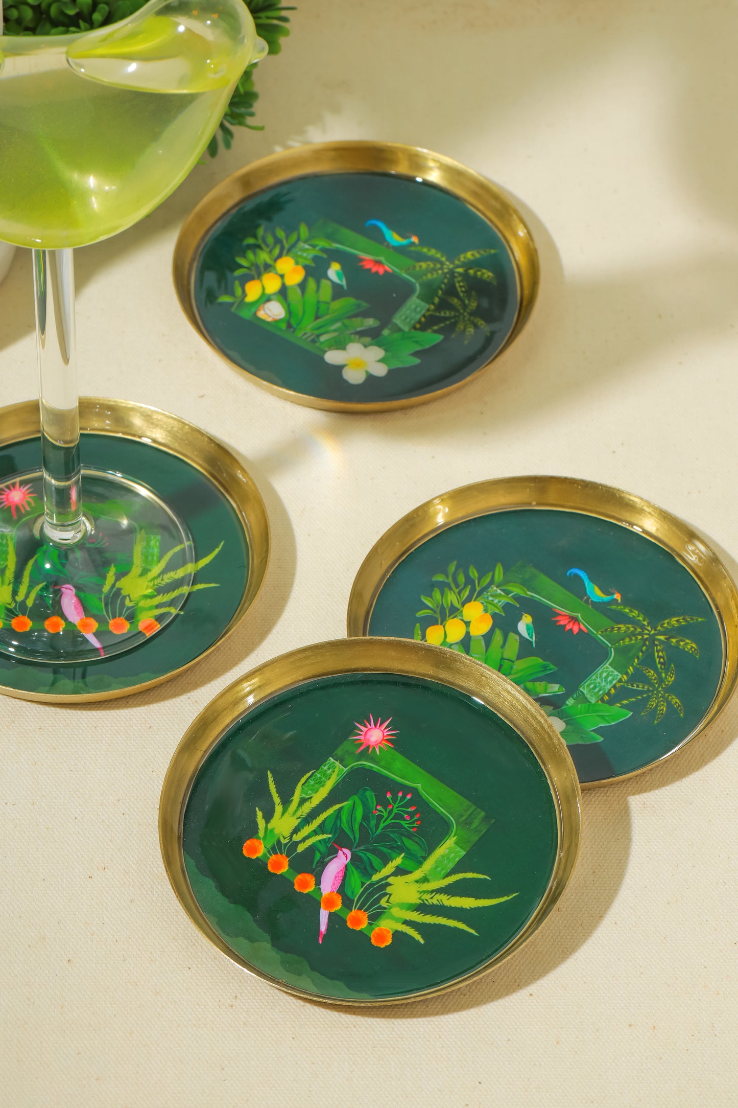 Emerald Oasis Metal Coaster Set