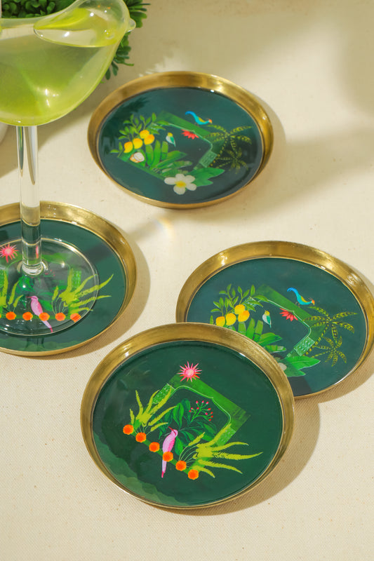 Emerald Oasis Metal Coaster Set