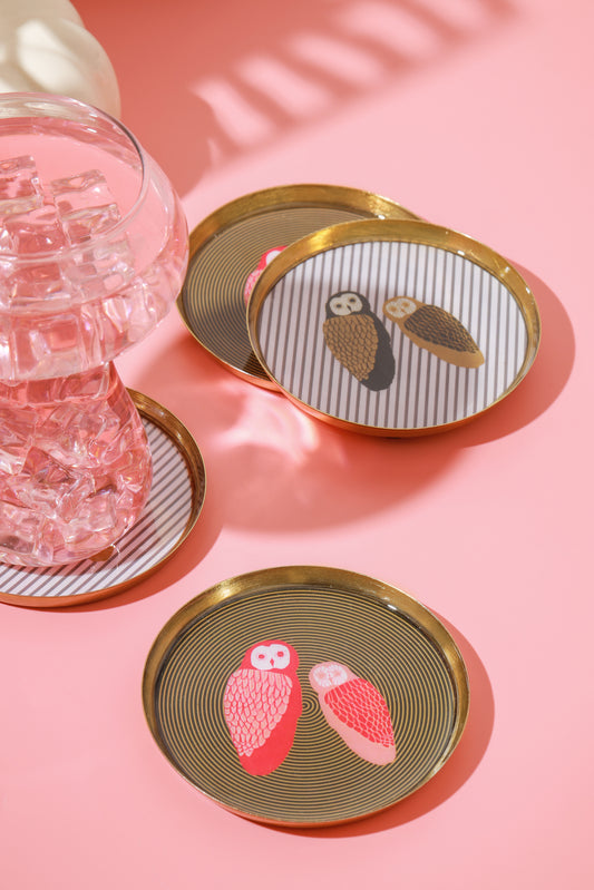 Eclectic Owl Metal Coaster Set