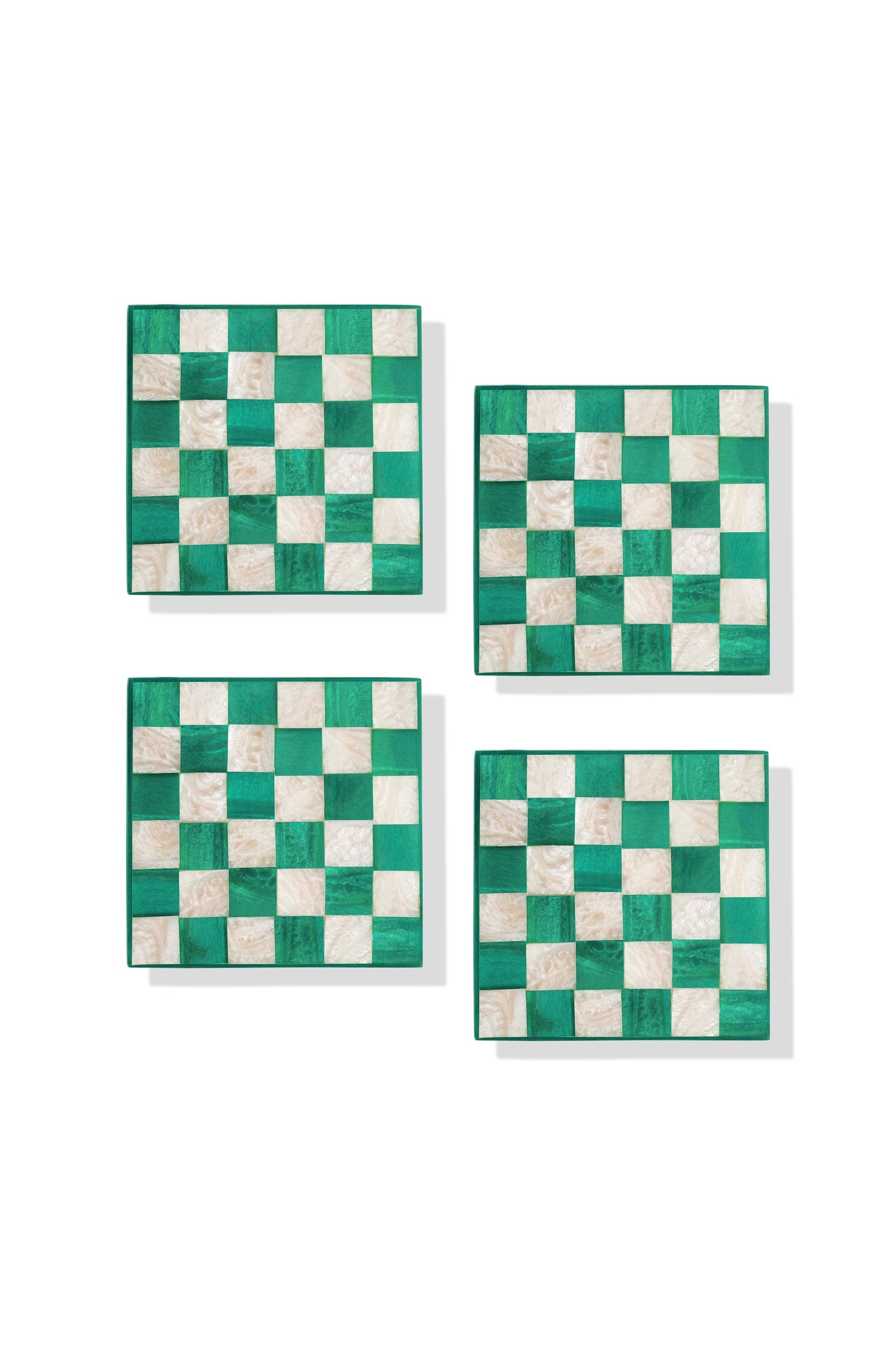 Emerald Checker Resin Coaster Set