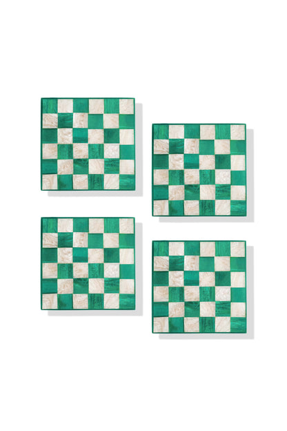 Emerald Checker Resin Coaster Set