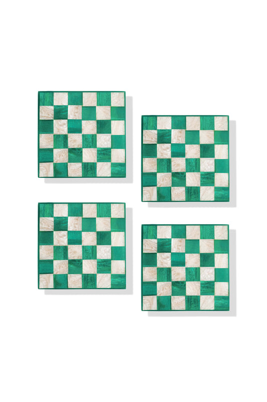 Emerald Checker Resin Coaster Set
