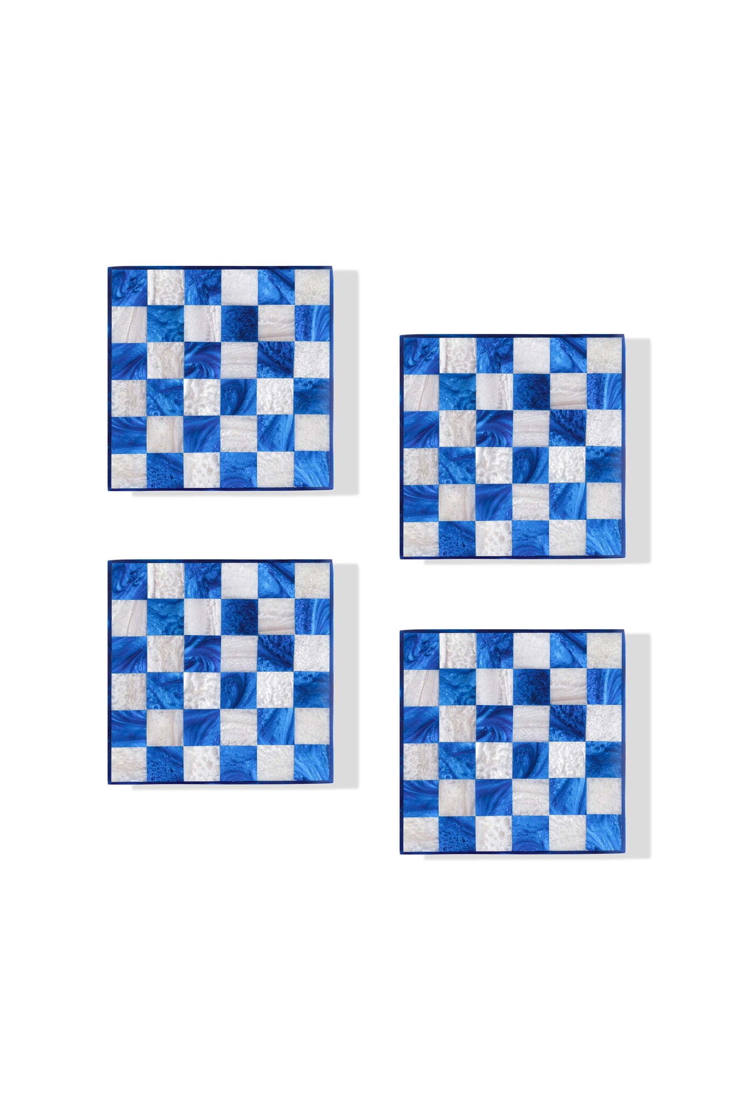 Cobalt Checker Resin Coaster Set
