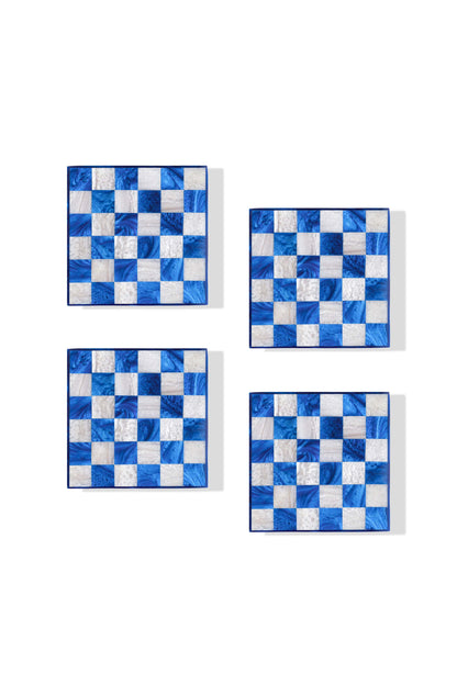 Cobalt Checker Resin Coaster Set