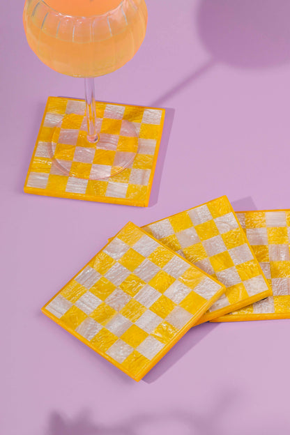 Citrine Checker Resin Coaster Set