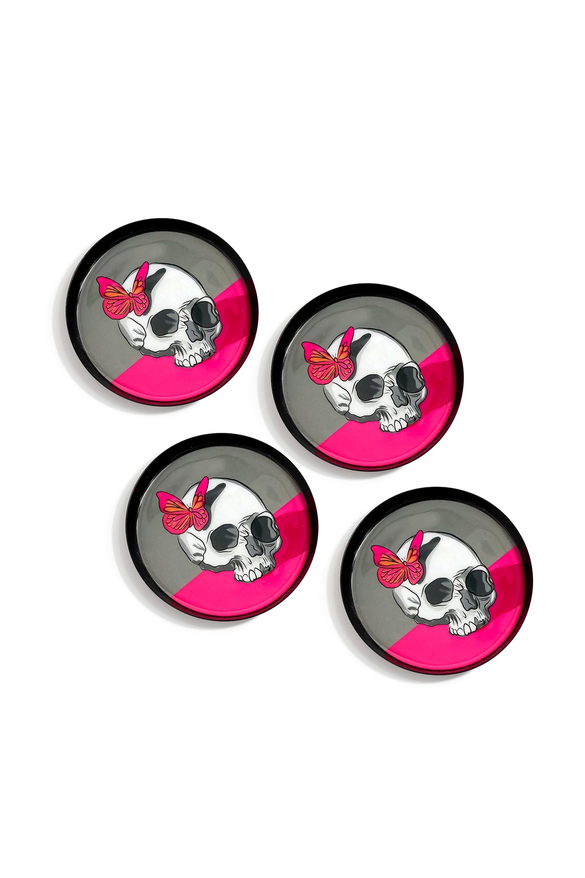 Midnight Flutter Skull Metal Coaster Set – Set of 4