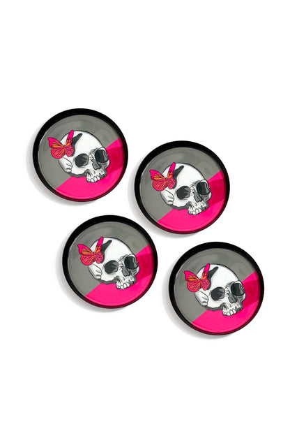 Midnight Flutter Skull Metal Coaster Set – Set of 4