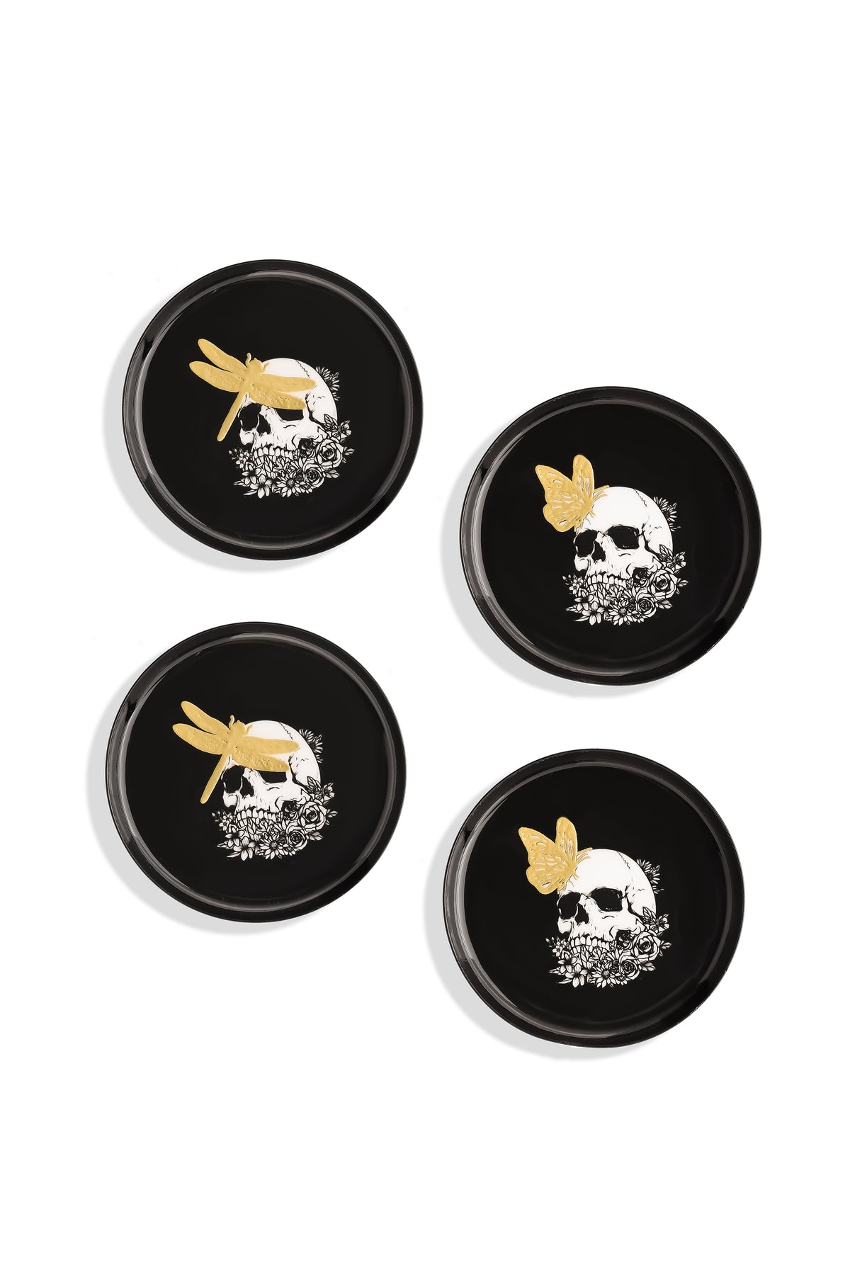 Gilded Nocturne Skull Gold Foil Metal Coaster Set – Set of 4