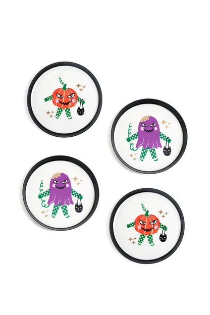 Trick-or-Treat Mischief Gold Foil Metal Coaster Set – Set of 4
