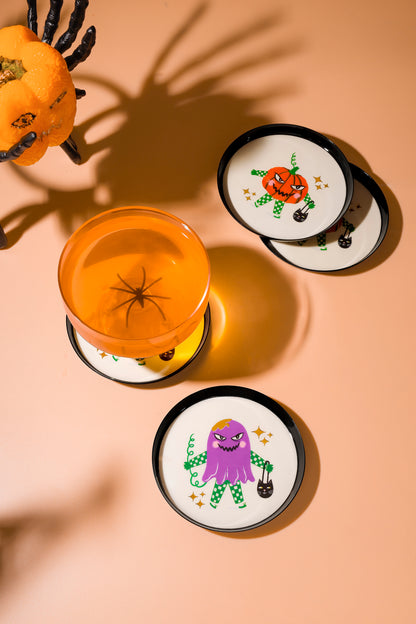 Trick-or-Treat Mischief Gold Foil Metal Coaster Set – Set of 4