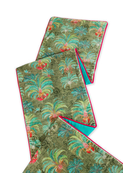 Palatial Verdant Oasis Velvet Table Runner
