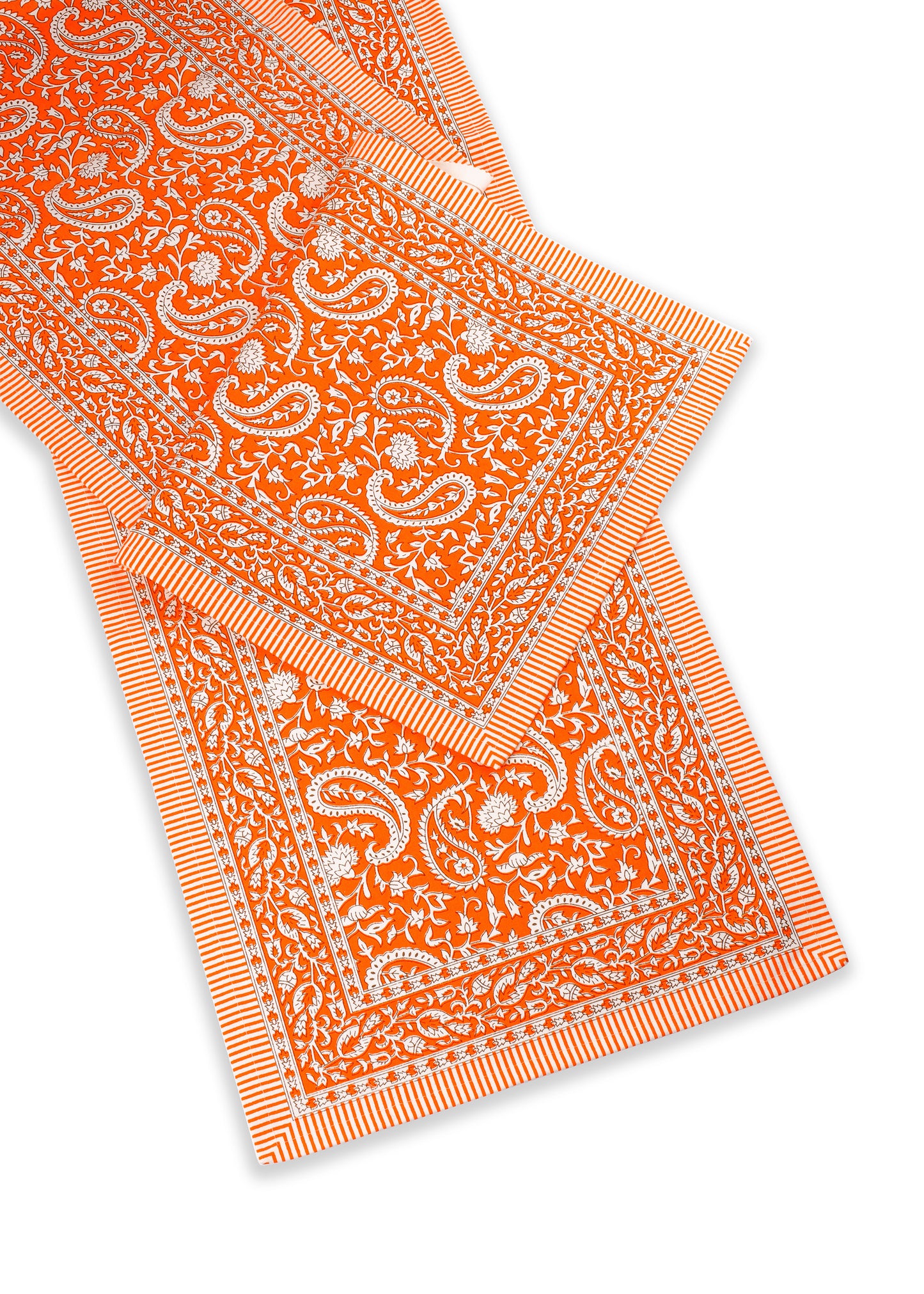 Tangerine Twirl Block Print Cotton Table Runner