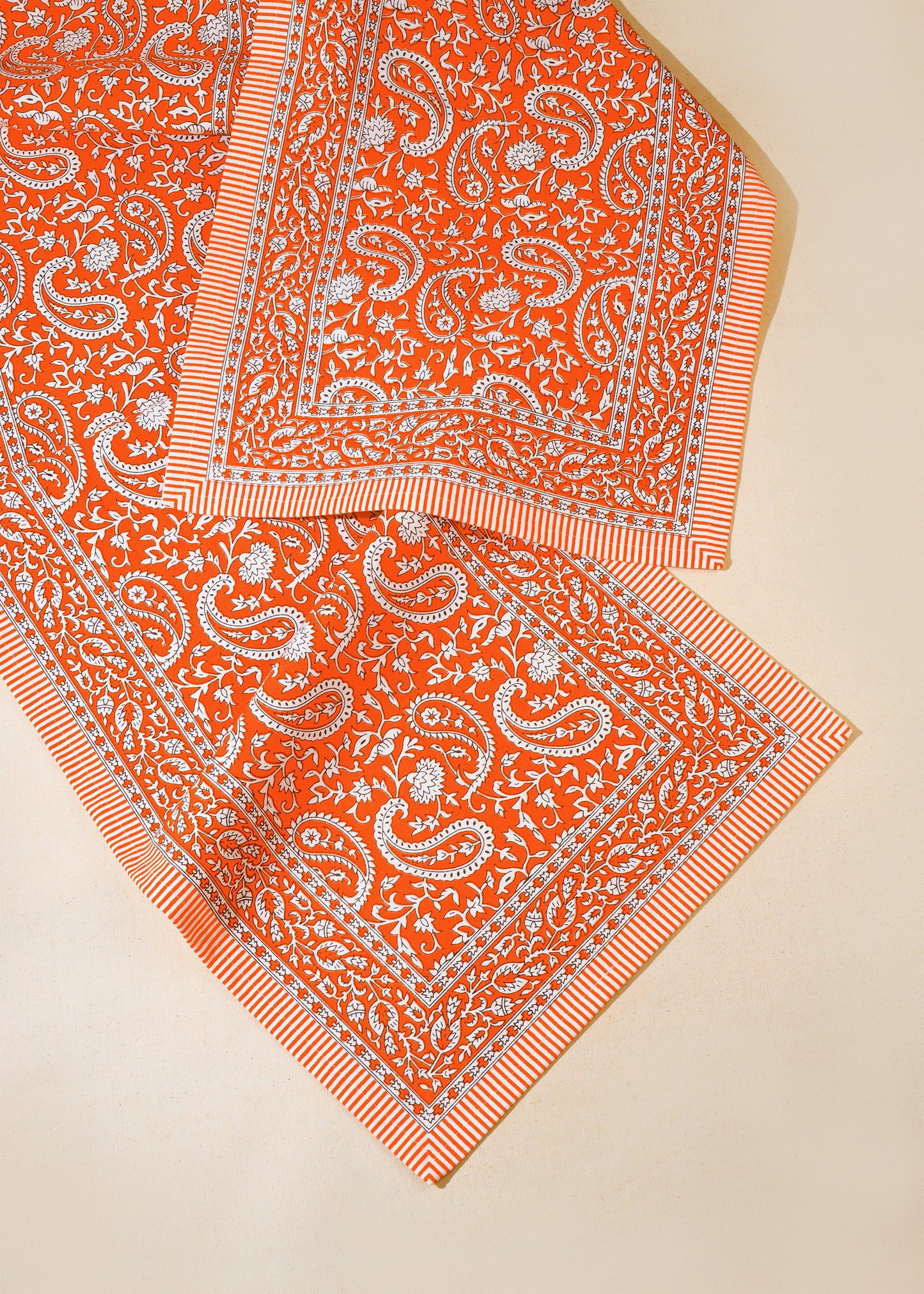 Tangerine Twirl Block Print Cotton Table Runner