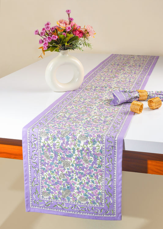 Lavender Blossom Block Print Cotton Table Runner
