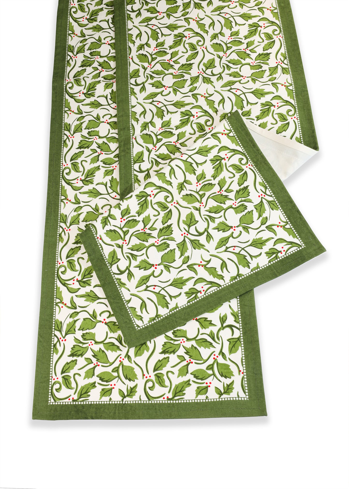 Evergreen Elegance Block Print Cotton Table Runner