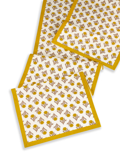 Golden Marigold Block Print Cotton Table Runner