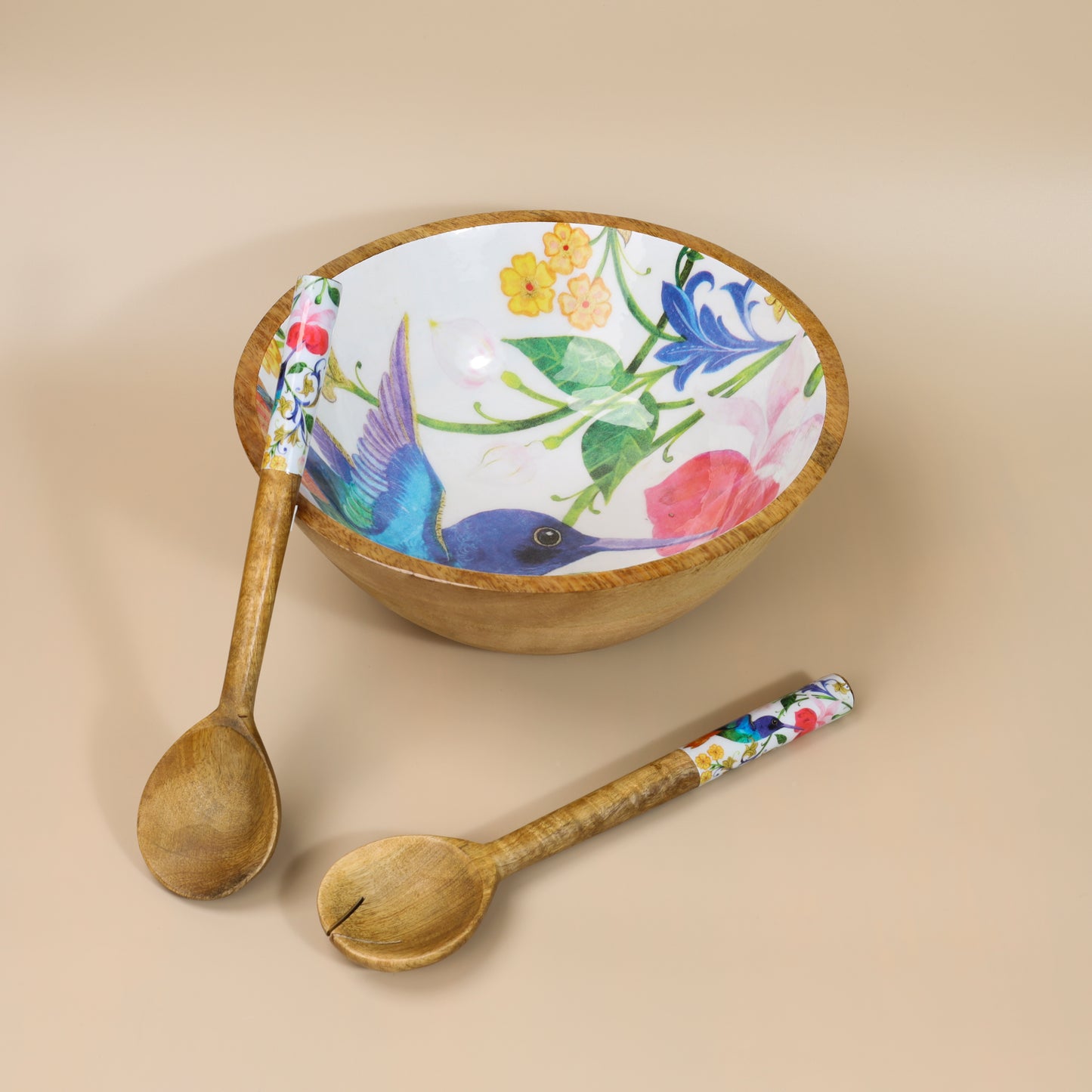 Blue Bird Salad Bowl With Salad Servers