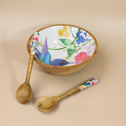 Blue Bird Salad Bowl With Salad Servers