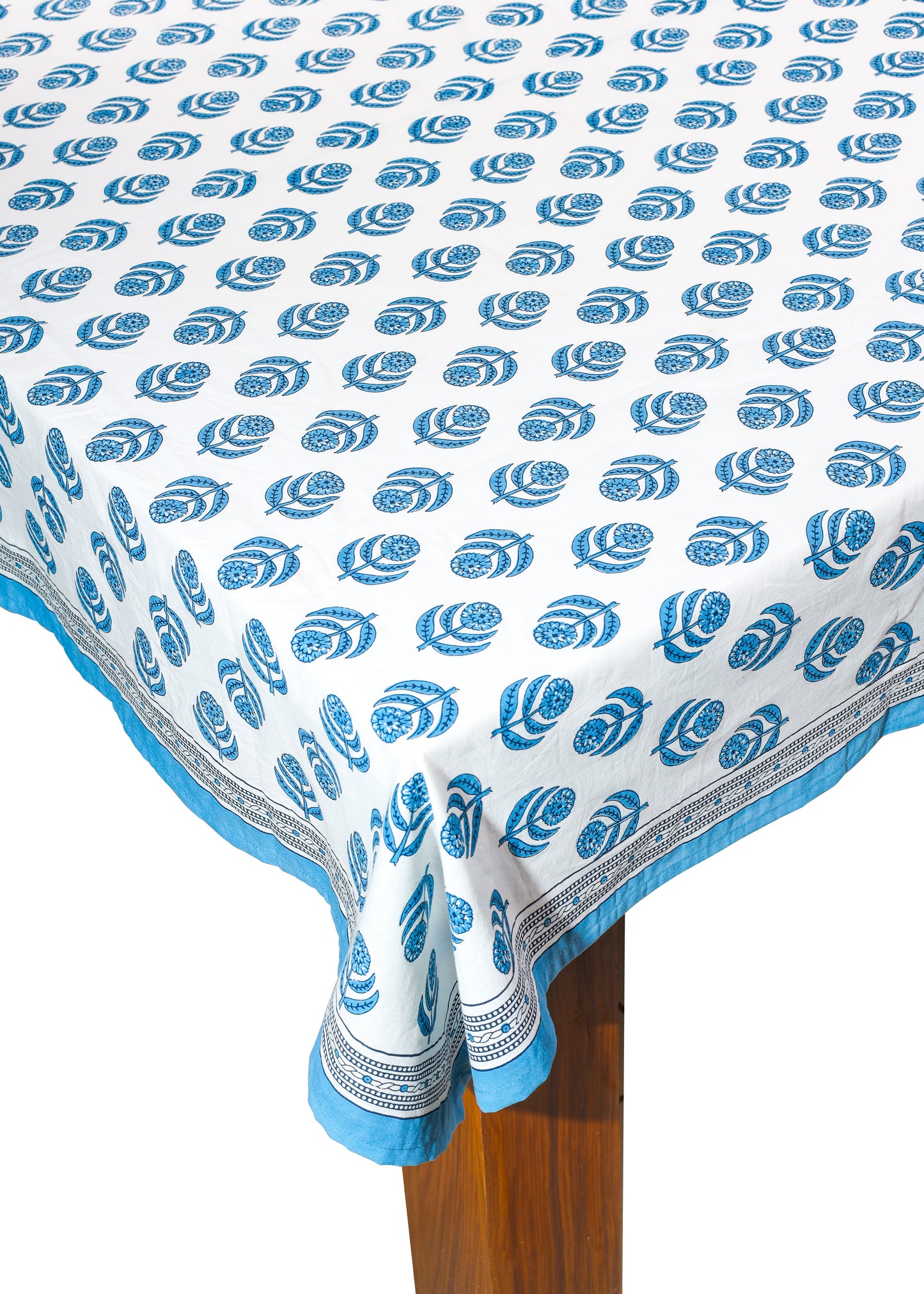 Blue Blooms Block Print Tablecloth