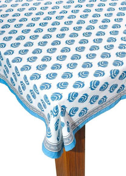 Blue Blooms Block Print Tablecloth