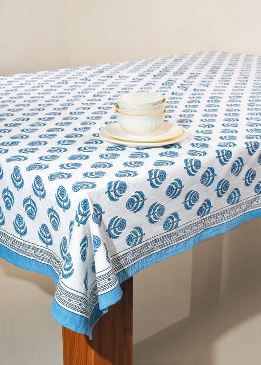 Blue Blooms Block Print Tablecloth