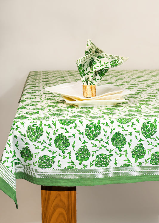 Green Artichoke Bliss Block Print Tablecloth