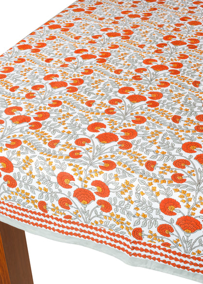 Scarlet & Slate: Floral Block Print Cotton Tablecloth