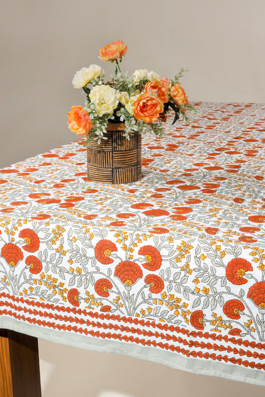 Scarlet & Slate: Floral Block Print Cotton Tablecloth