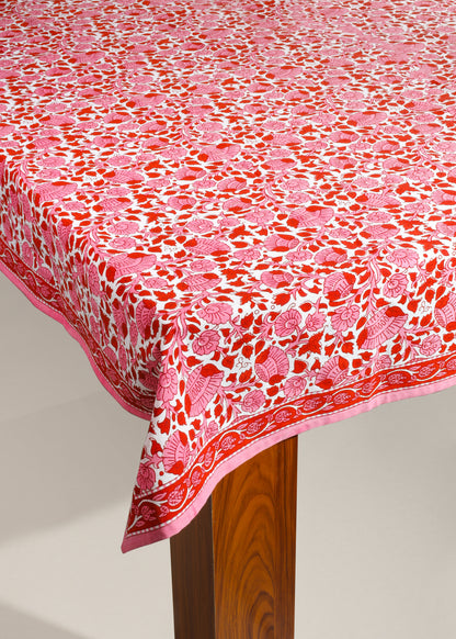 Crimson Infusion Block Print Cotton Tablecloth